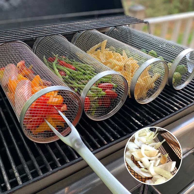 GrillMaster BBQ Grill Basket | 360° Rotating | Even Heat Distribution | Stainless Steel Design