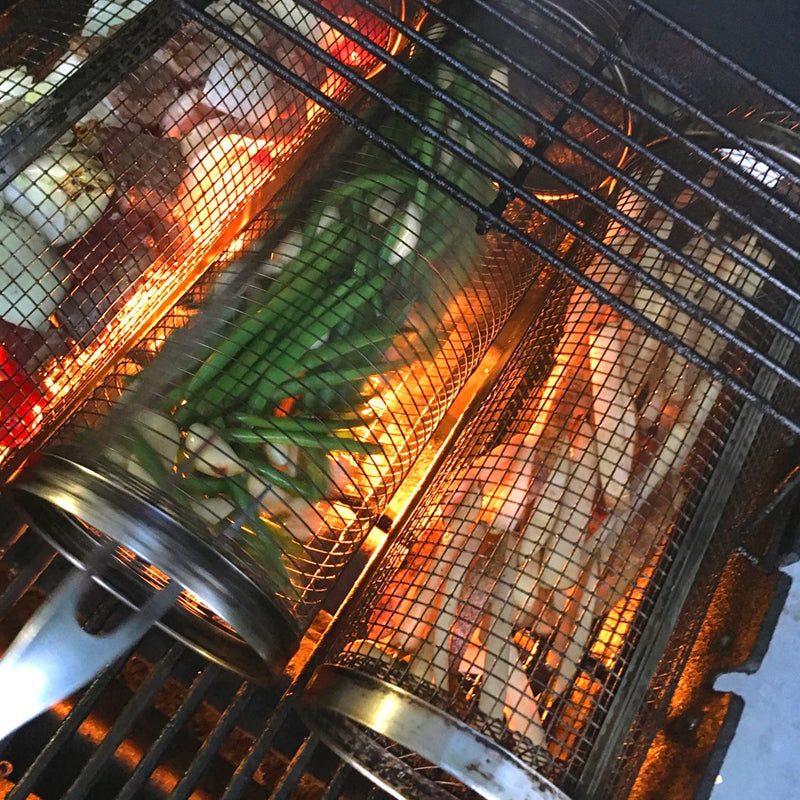 GrillMaster BBQ Grill Basket | 360° Rotating | Even Heat Distribution | Stainless Steel Design