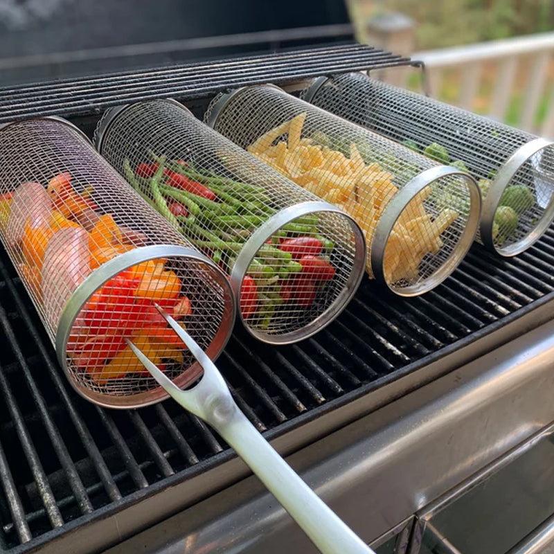 GrillMaster BBQ Grill Basket | 360° Rotating | Even Heat Distribution | Stainless Steel Design