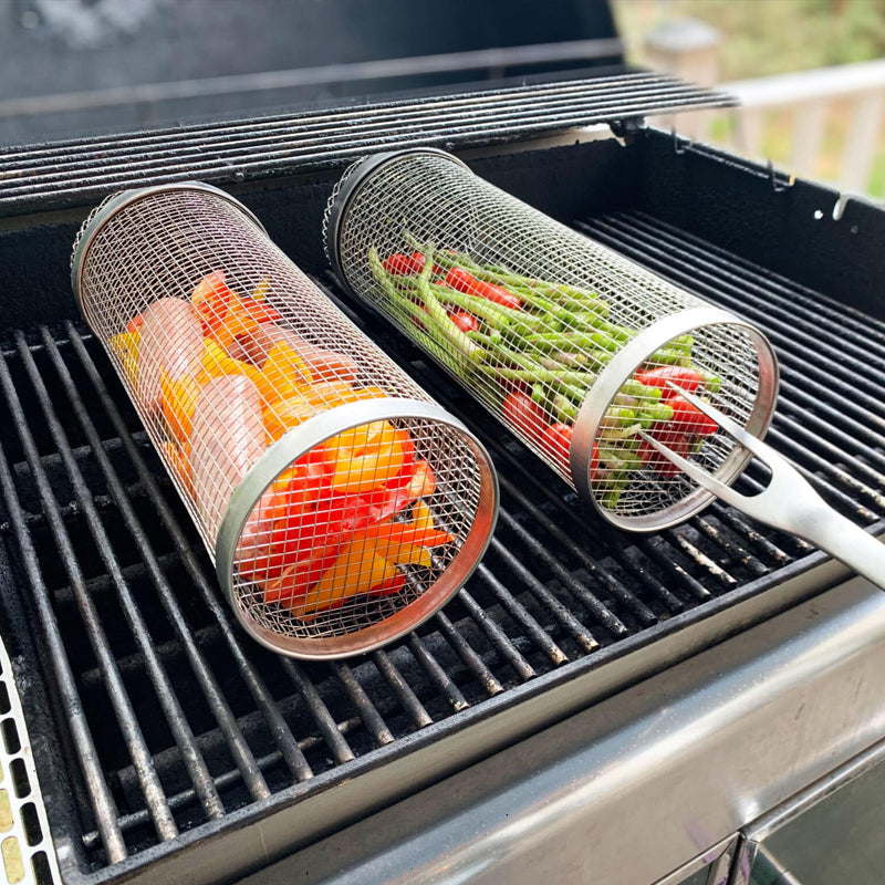 GrillMaster BBQ Grill Basket | 360° Rotating | Even Heat Distribution | Stainless Steel Design