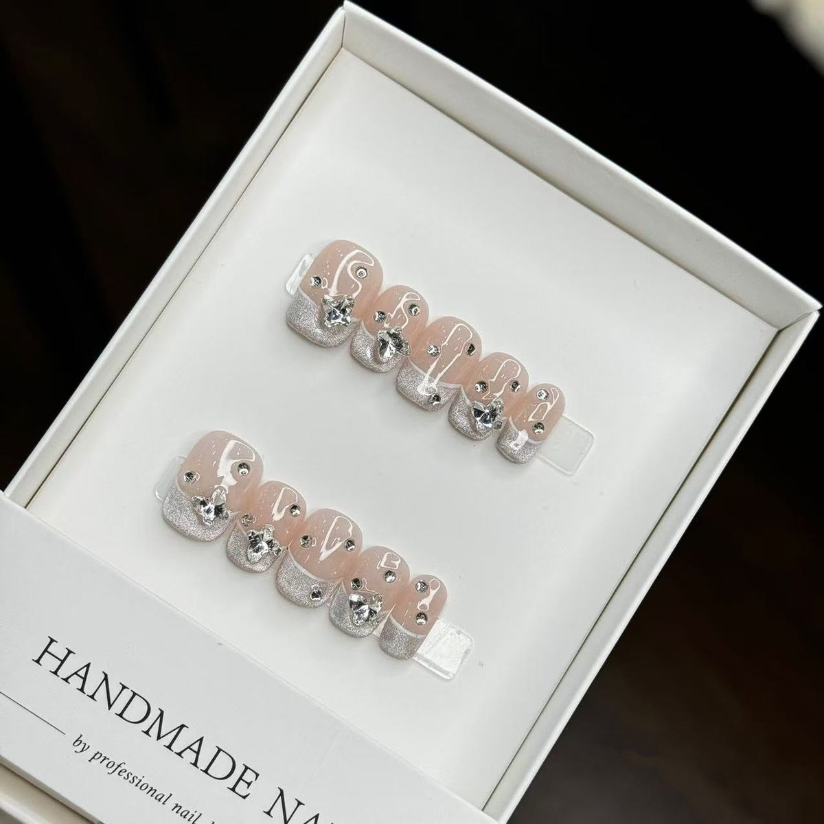 Handmade Decorative Press-On Nail Art Set with Rhinestone and Glitter Accents