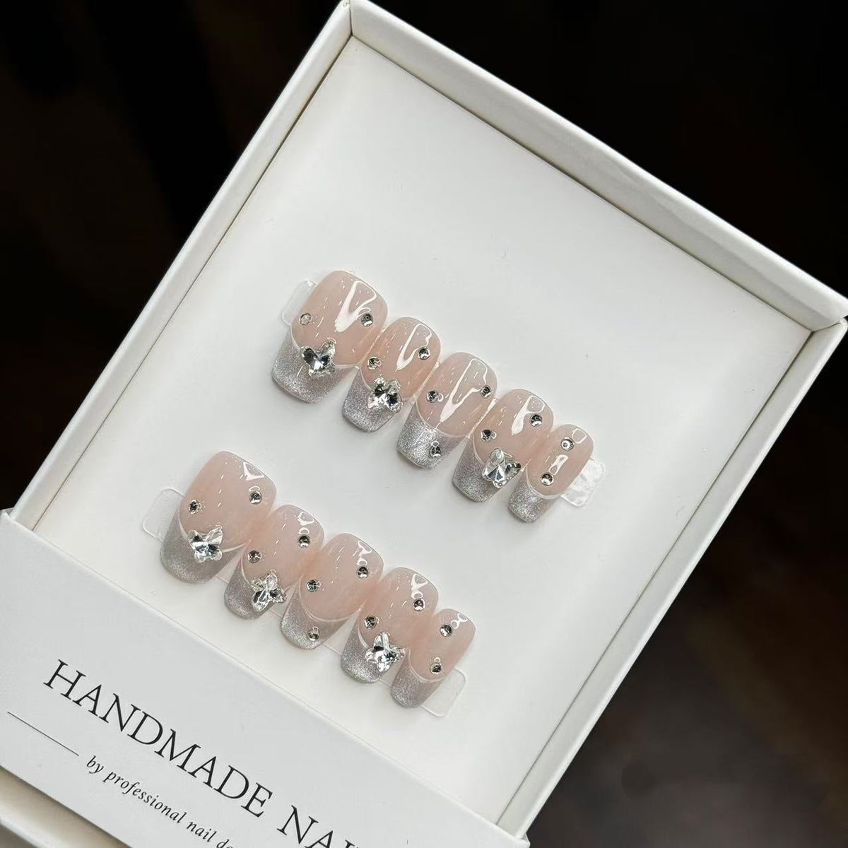 Handmade Decorative Press-On Nail Art Set with Rhinestone and Glitter Accents