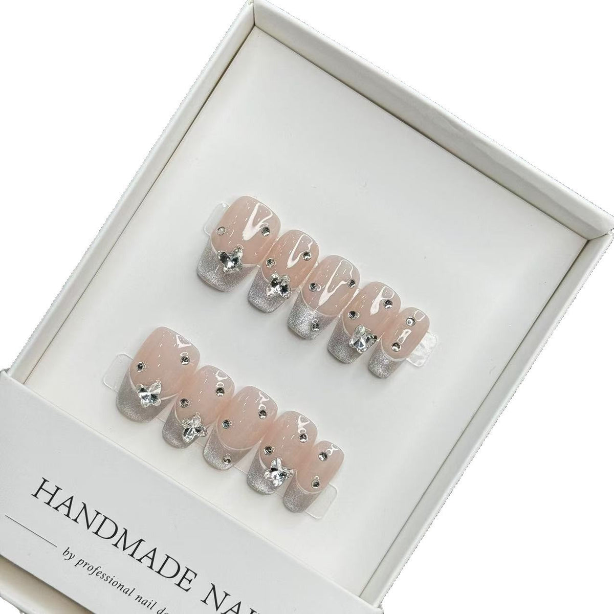 Handmade Decorative Press-On Nail Art Set with Rhinestone and Glitter Accents