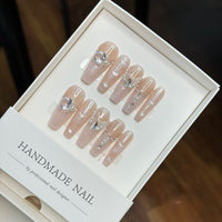 Handmade Press-On Nail Art Set with Rhinestone Accents
