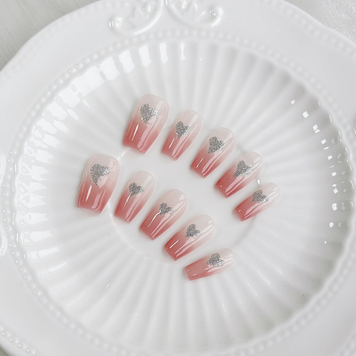Heart-Embellished Press-On Nails