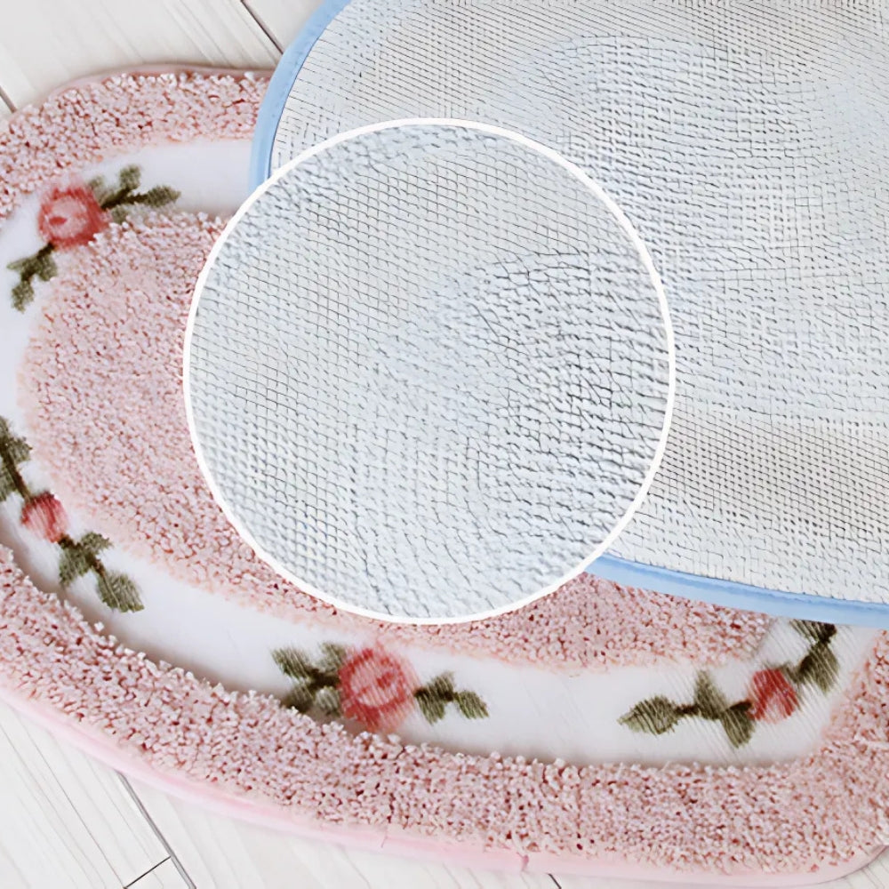 Heart-Shaped Floral Bath Mat - Tufted Microfiber Rug - Stylish Floor Covering - Image 2
