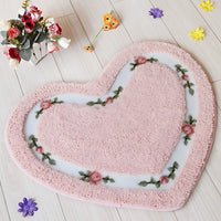Heart-Shaped Floral Bath Mat - Tufted Microfiber Rug - Stylish Floor Covering