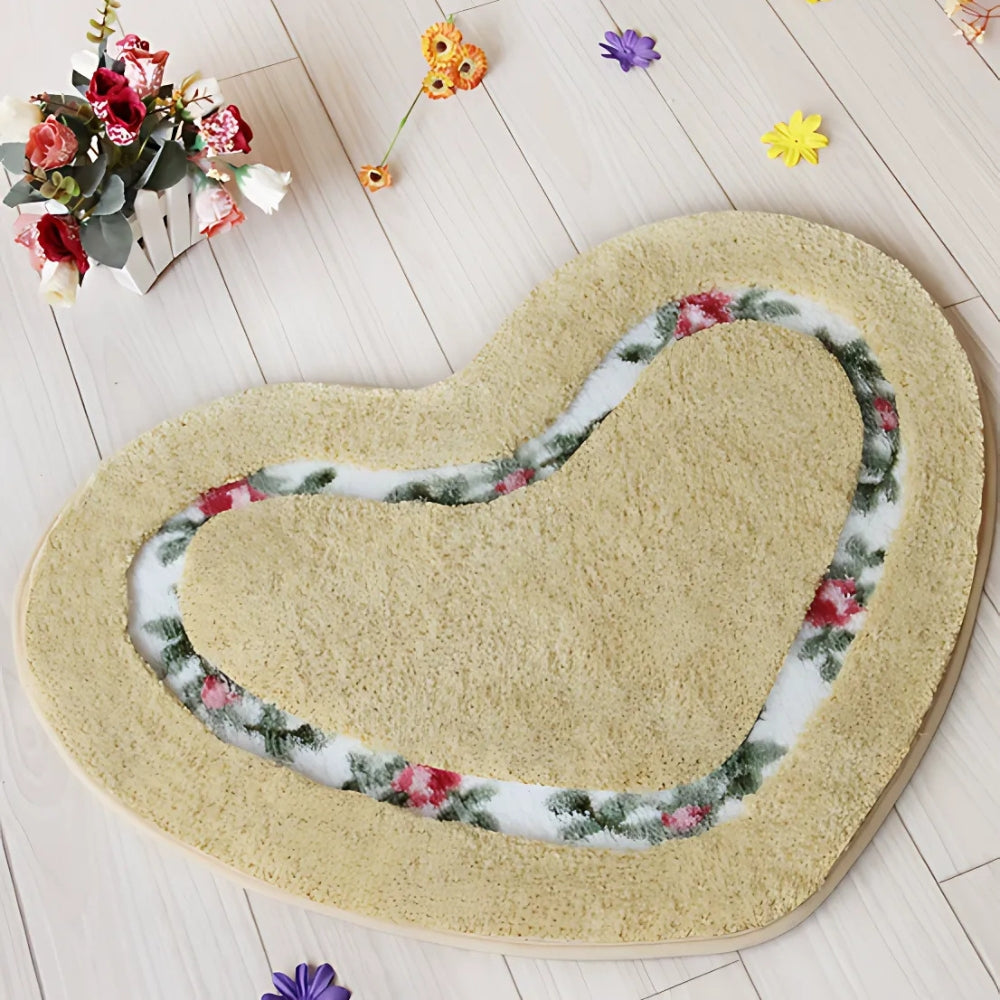 Heart-Shaped Floral Bath Mat - Tufted Microfiber Rug - Stylish Floor Covering - Image 5