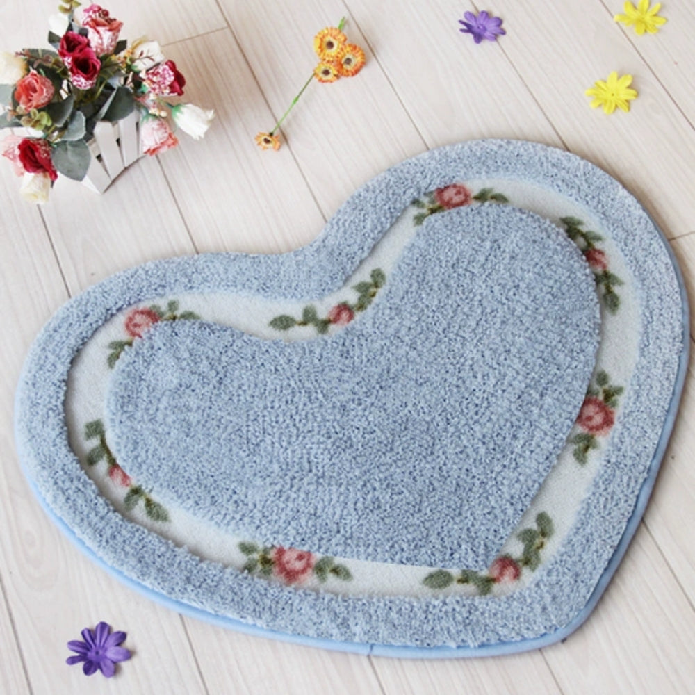 Heart-Shaped Floral Bath Mat - Tufted Microfiber Rug - Stylish Floor Covering - Image 6