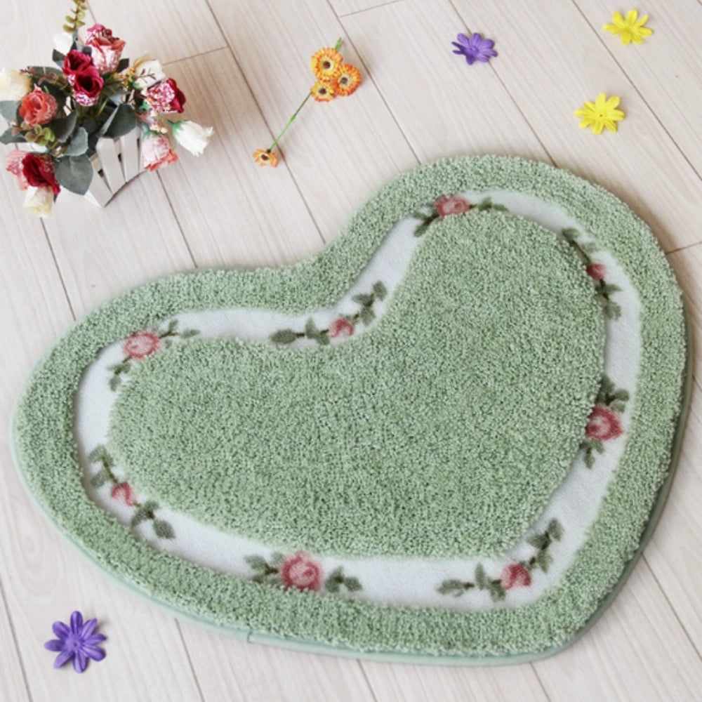 Heart-Shaped Floral Bath Mat - Tufted Microfiber Rug - Stylish Floor Covering - Image 7