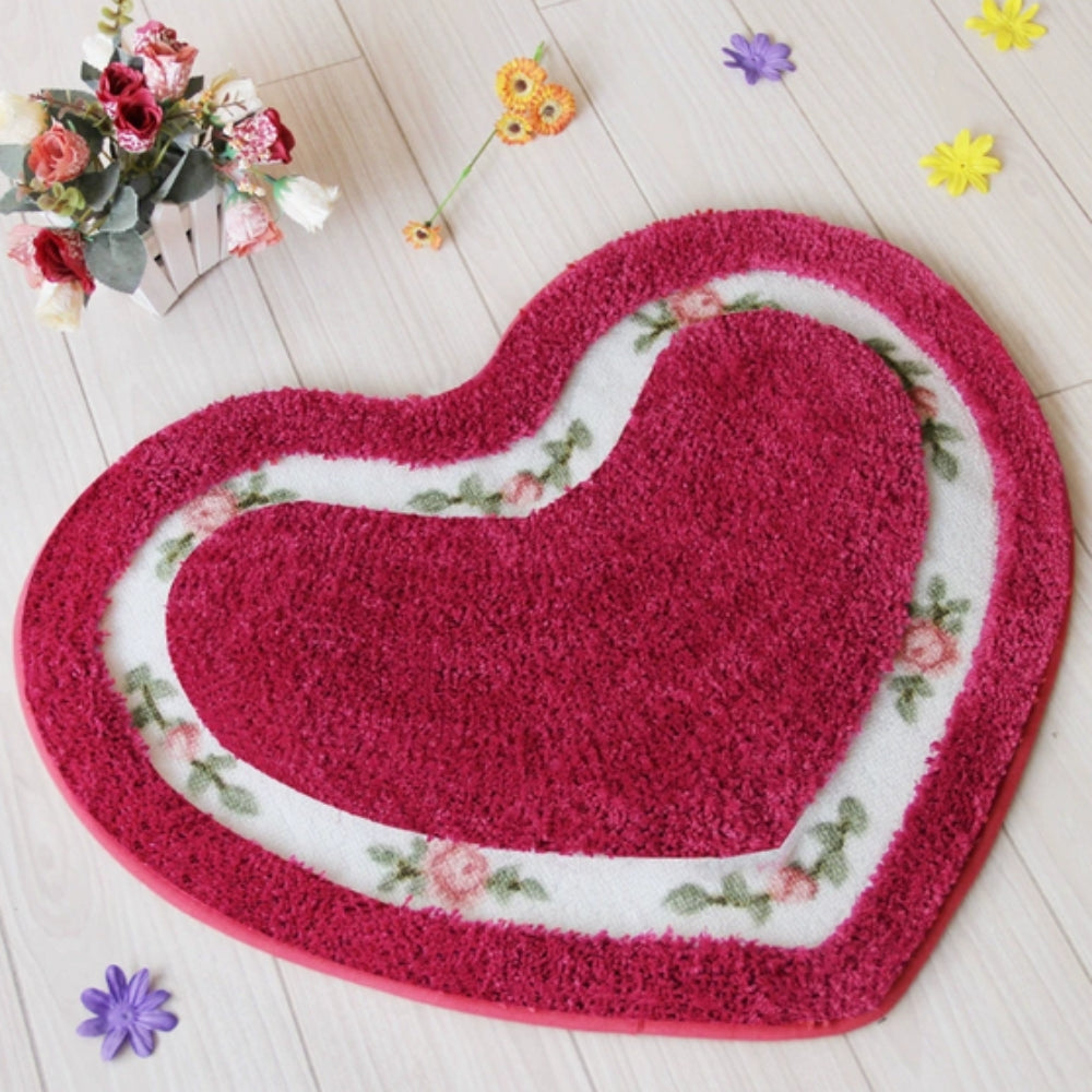 Heart-Shaped Floral Bath Mat - Tufted Microfiber Rug - Stylish Floor Covering - Image 8