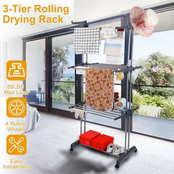 Heavy-Duty Foldable Rolling Clothes Rack