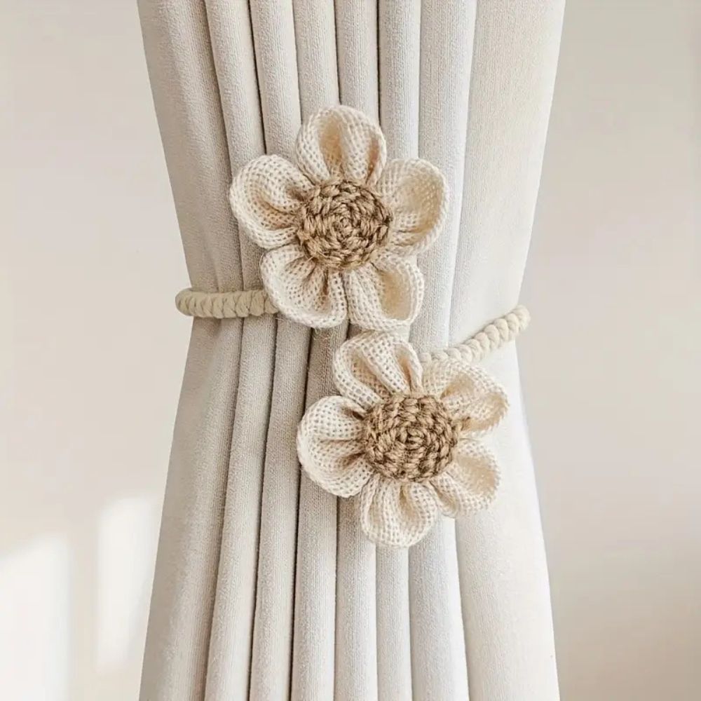 Hemp Curtain Tie Back - Floral Accent - Elegant Home Decor - 2-Piece Set - Image 3