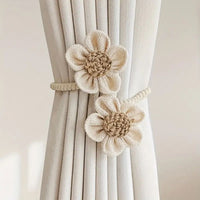 Hemp Curtain Tie Back - Floral Accent - Elegant Home Decor - 2-Piece Set