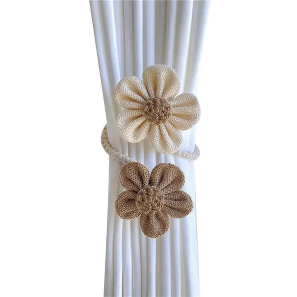 Hemp Curtain Tie Back - Floral Accent - Elegant Home Decor - 2-Piece Set - Image 4