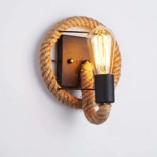 Hemp Rope Wall Sconce - Industrial - Farmhouse - Round Lighting Fixture - Image 1