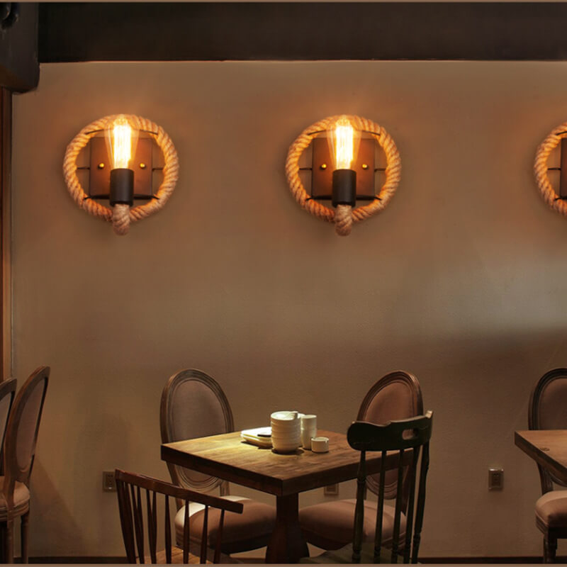 Hemp Rope Wall Sconce - Industrial - Farmhouse - Round Lighting Fixture - Image 5