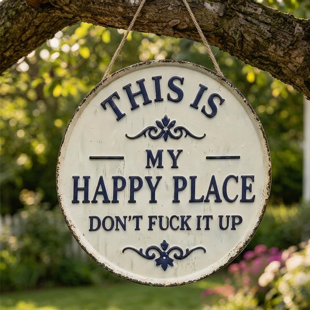Hollyfield – Vintage Metal Happy Place Sign