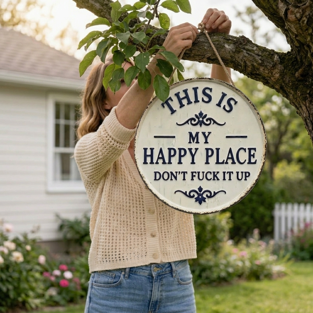 Hollyfield – Vintage Metal Happy Place Sign