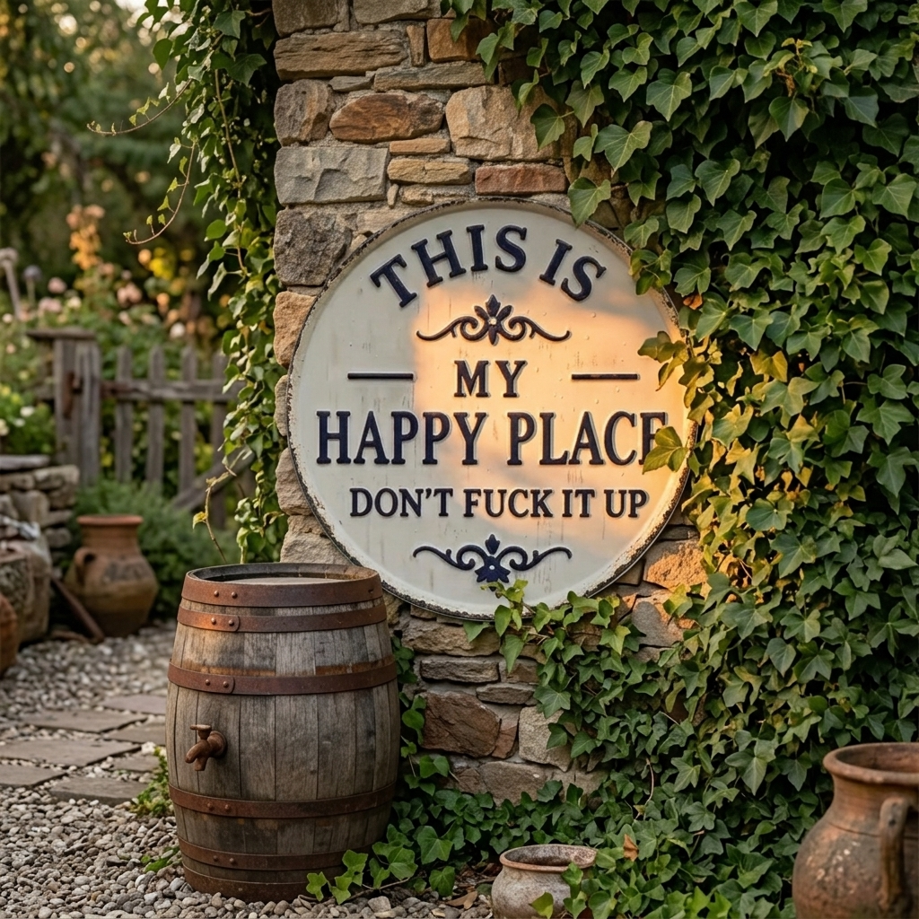 Hollyfield – Vintage Metal Happy Place Sign