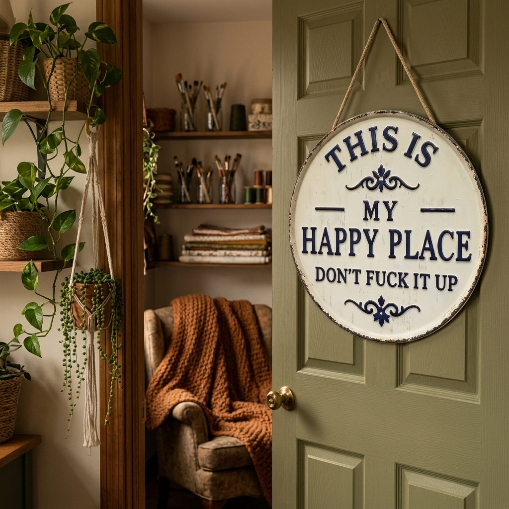 Hollyfield – Vintage Metal Happy Place Sign