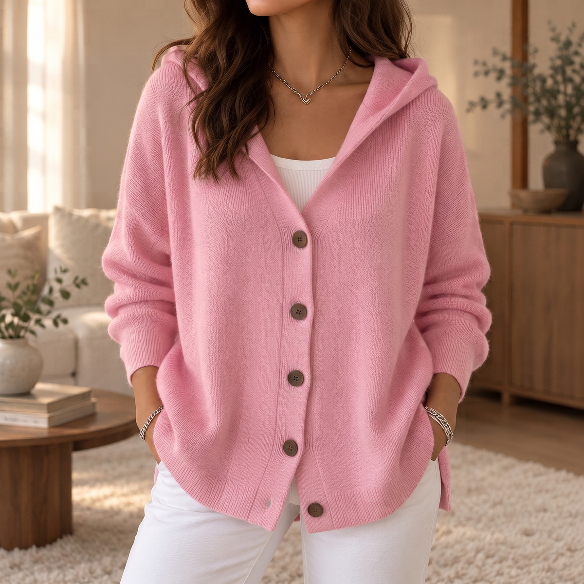 Hooded A-Line Knit Cardigan