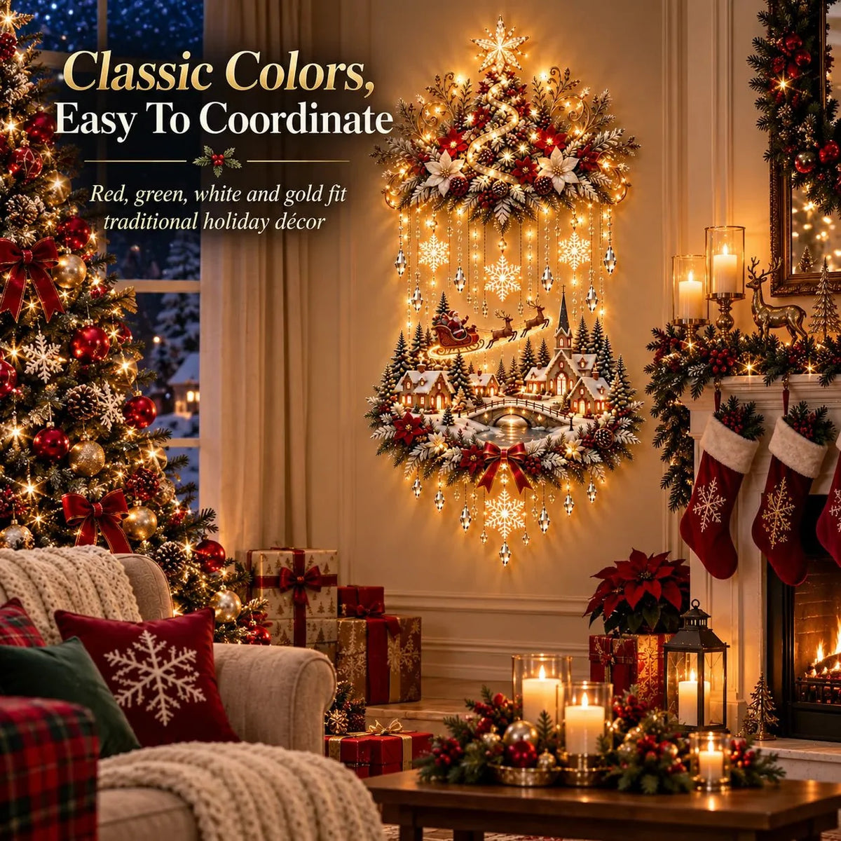 Illuminated Christmas Wall Art Tree Wall Hanging with Warm LED Lights