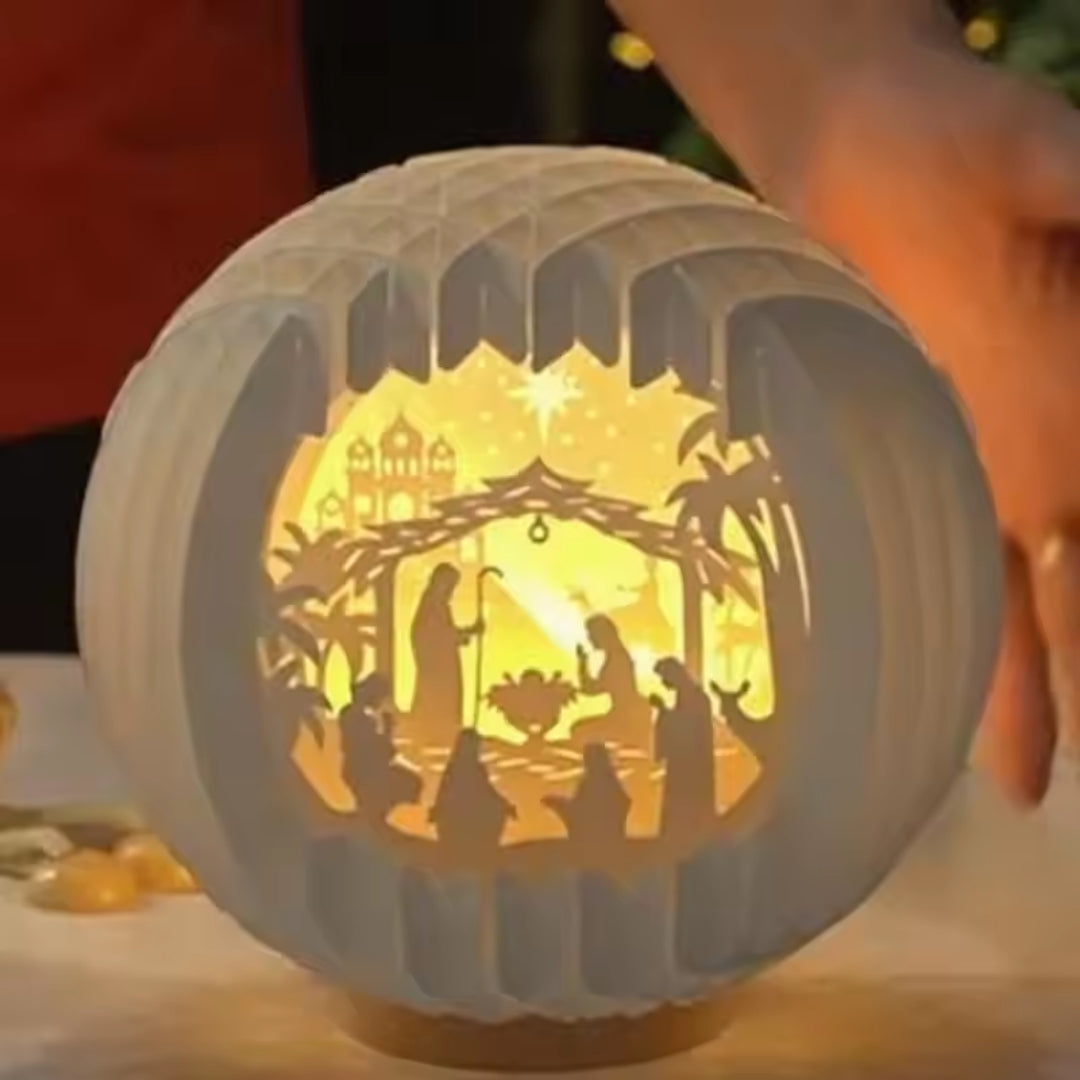 Illuminated Paper Nativity Scene