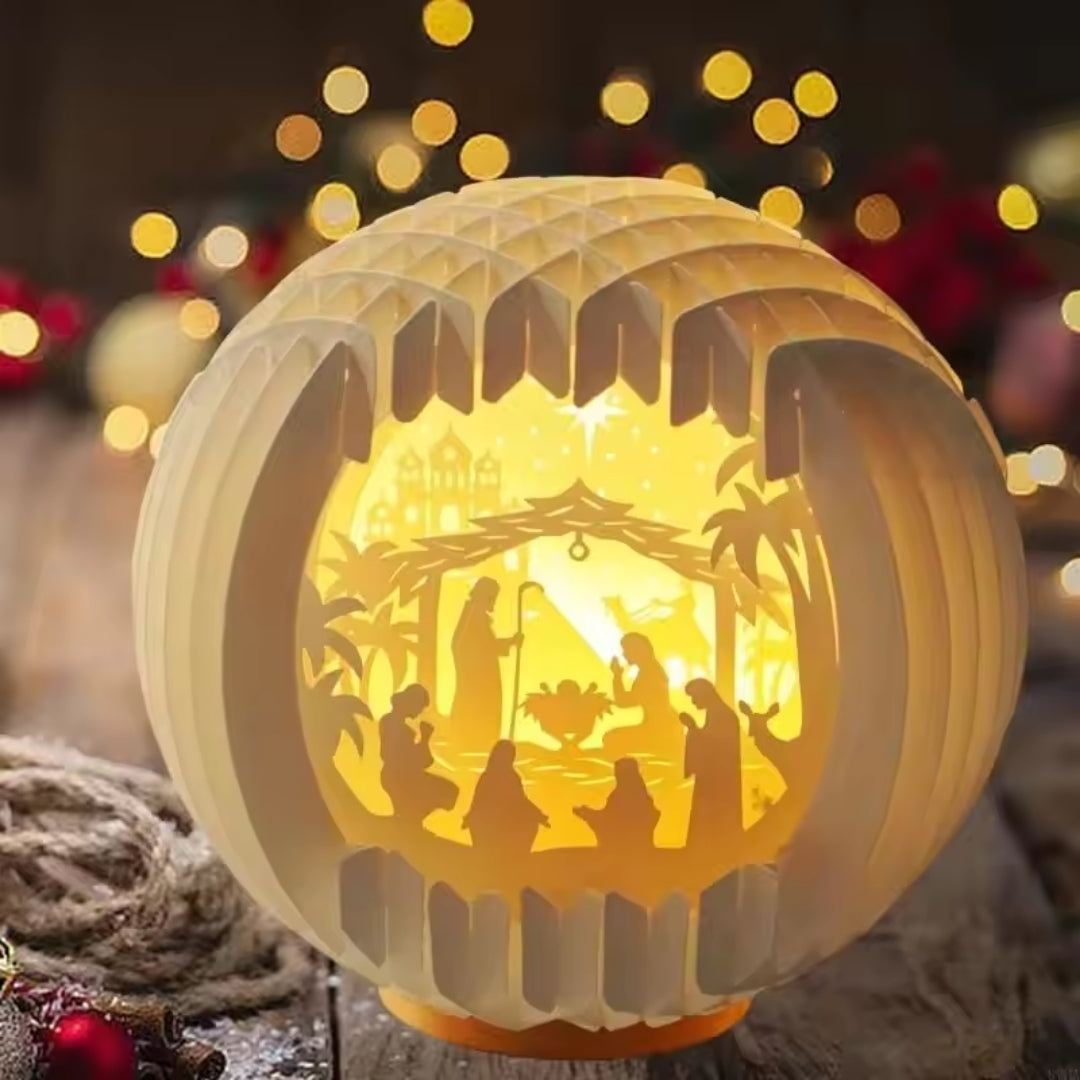 Illuminated Paper Nativity Scene