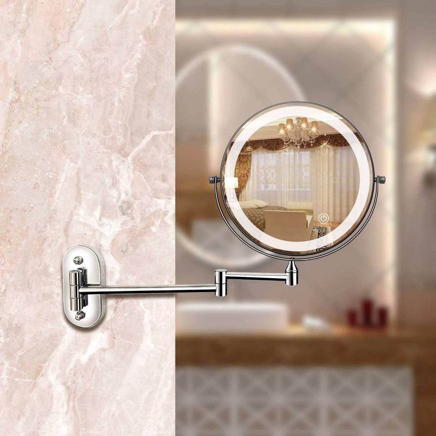 Illuminated Round Mirror - Chrome Finish - Wall Mounted - 3-Color LED - Modern Style - Image 4
