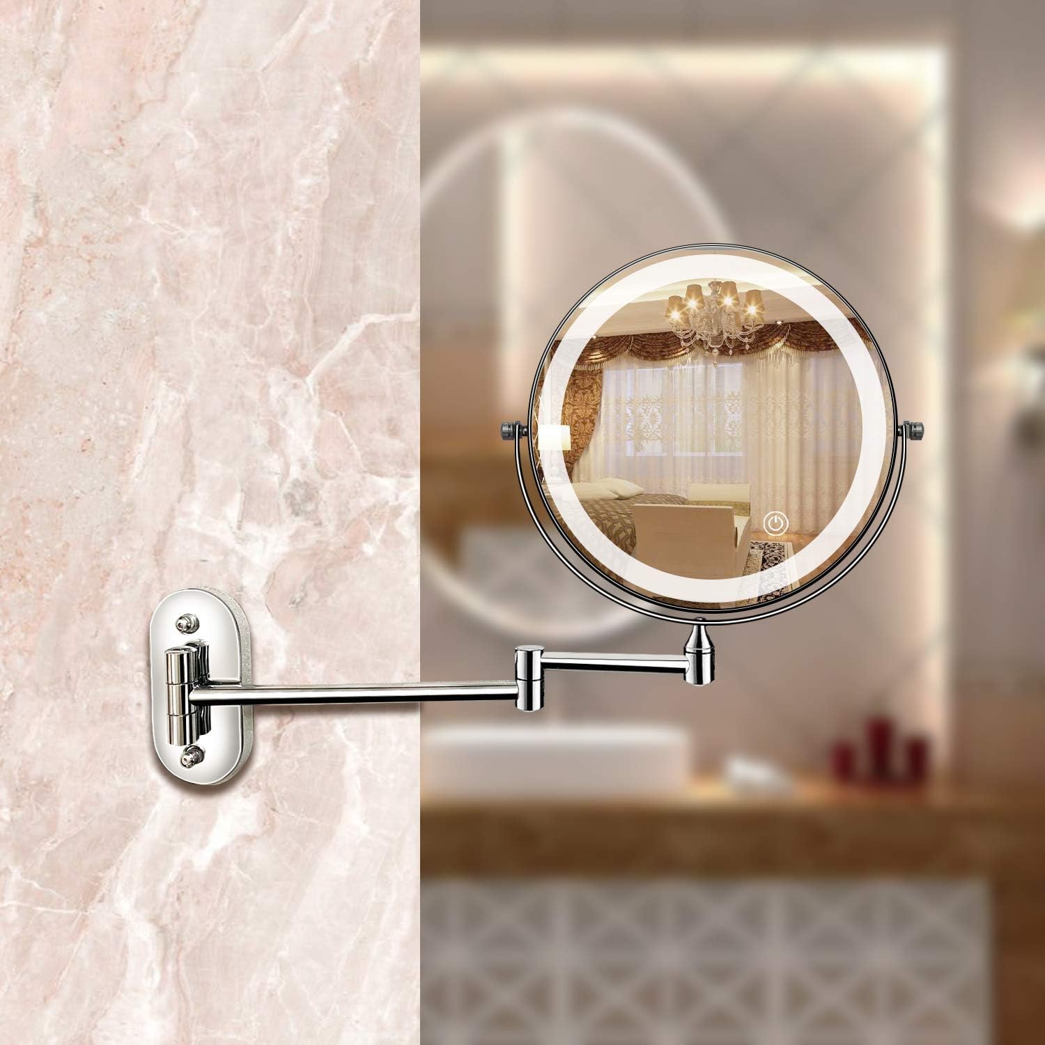 Illuminated Round Mirror - Chrome Finish - Wall Mounted - 3-Color LED - Modern Style - Image 4