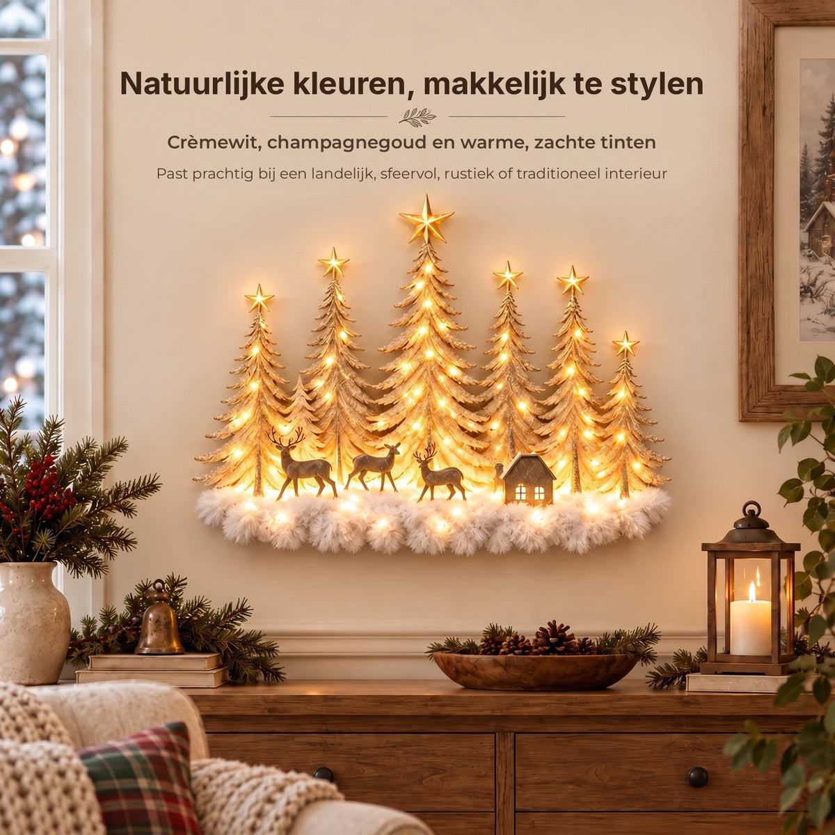Illuminated Winter Forest Wall Decor - 3D Christmas Landscape with Deer and Warm LED Light