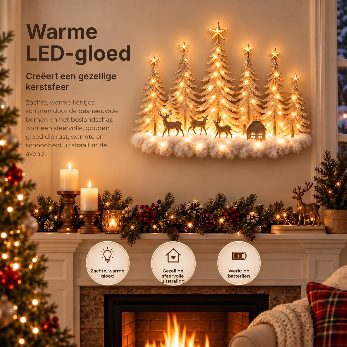 Illuminated Winter Forest Wall Decor - 3D Christmas Landscape with Deer and Warm LED Light
