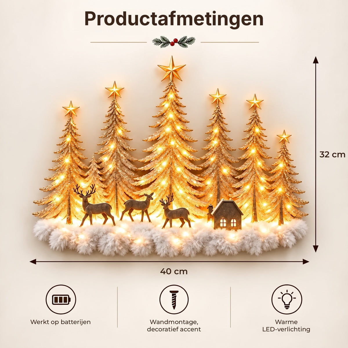 Illuminated Winter Forest Wall Decor - 3D Christmas Landscape with Deer and Warm LED Light