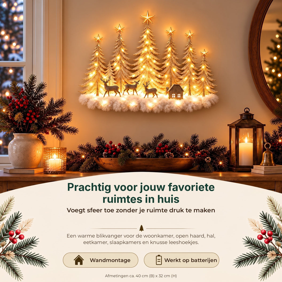 Illuminated Winter Forest Wall Decor - 3D Christmas Landscape with Deer and Warm LED Light