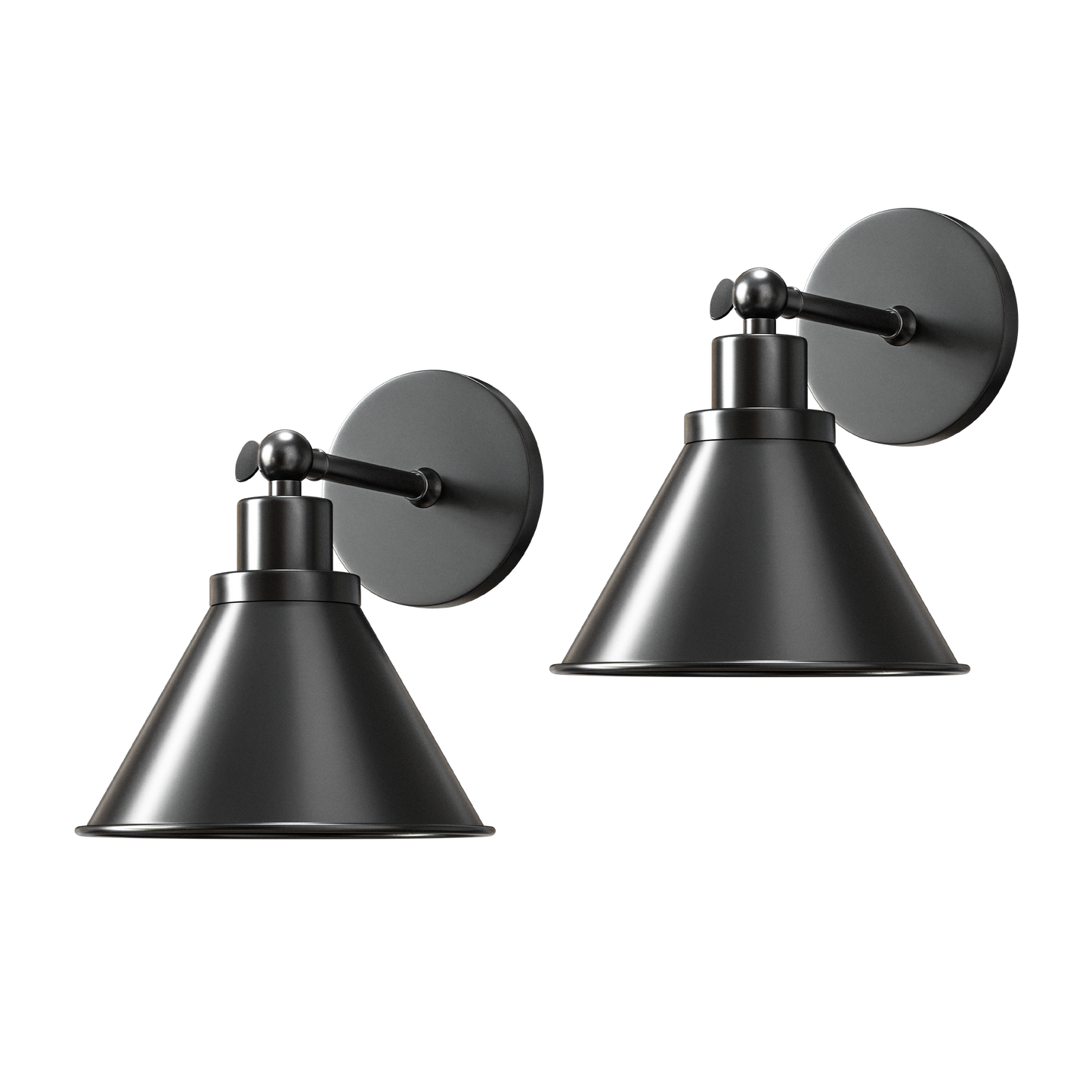 Industrial Black Metal Wall Sconce - Wireless Lighting - Cone Shade - Image 1