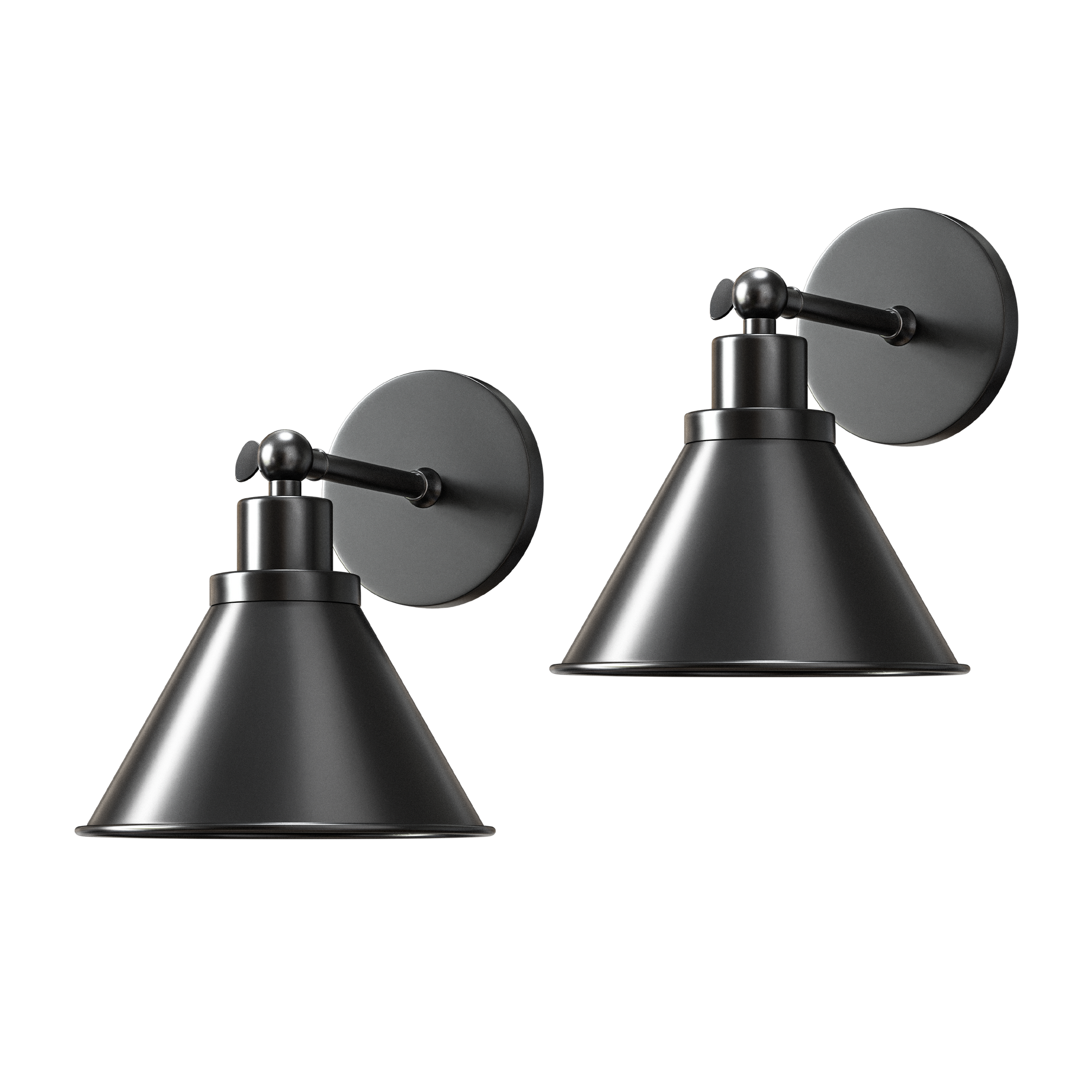 Industrial Black Metal Wall Sconce - Wireless Lighting - Cone Shade - Image 1