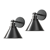 Industrial Black Metal Wall Sconce - Wireless Lighting - Cone Shade