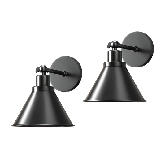 Industrial Black Metal Wall Sconce - Wireless Lighting - Cone Shade - Image 1