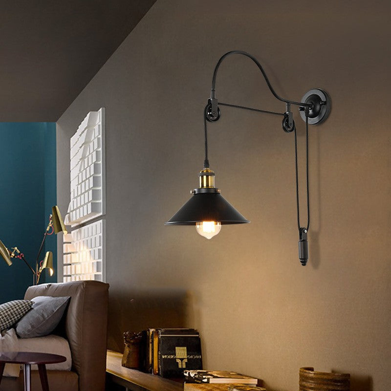 Industrial Pulley Wall Sconce - Wrought Iron - Retro Style Lighting - Image 2
