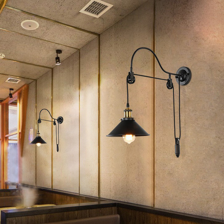 Industrial Pulley Wall Sconce - Wrought Iron - Retro Style Lighting - Image 3