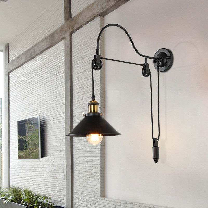 Industrial Pulley Wall Sconce - Wrought Iron - Retro Style Lighting - Image 4