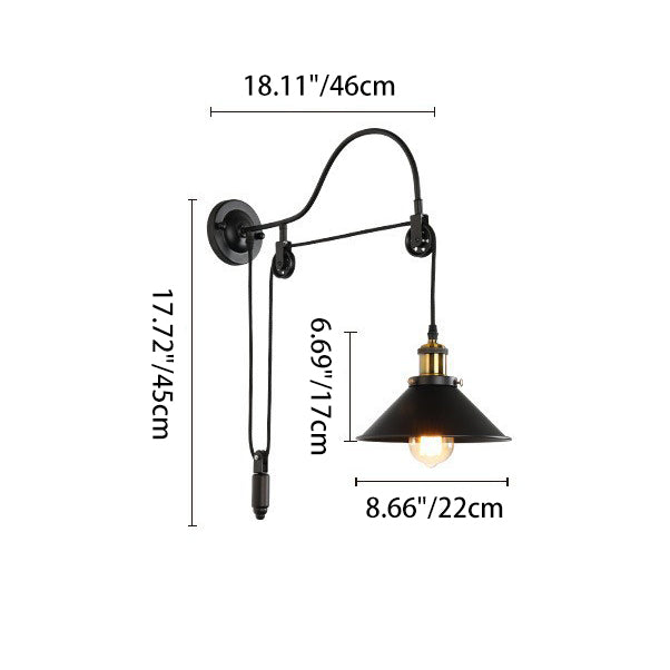 Industrial Pulley Wall Sconce - Wrought Iron - Retro Style Lighting - Image 5
