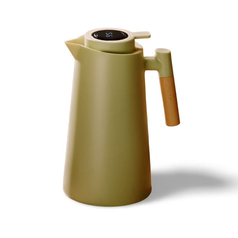 Insulated Glass Thermal Jug with Temperature Display & Wooden Handle