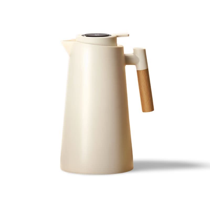 Insulated Glass Thermal Jug with Temperature Display & Wooden Handle