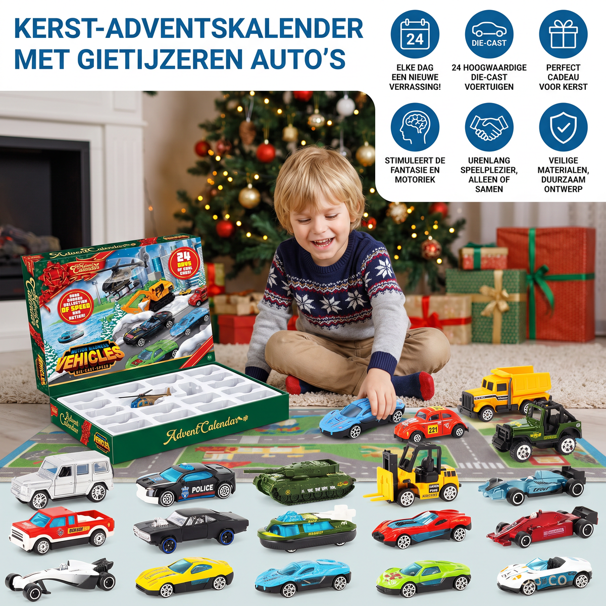 Kids' Car Advent Calendar 2026 – 24 Die-Cast Toy Cars