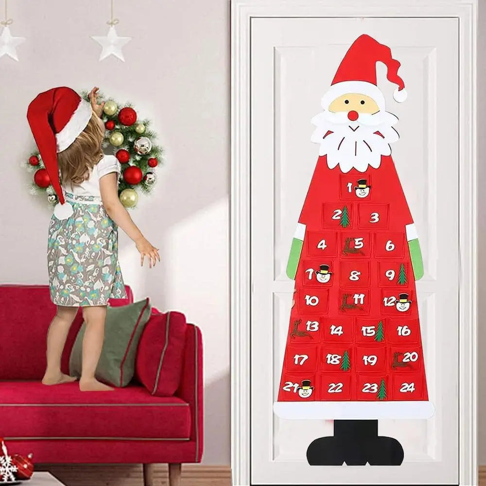Kids' Felt Santa Advent Calendar with 24 Pockets - Colorful Holiday Decoration