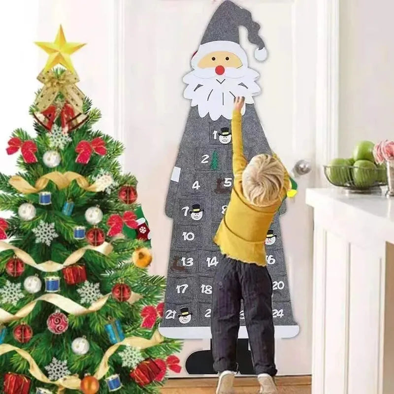 Kids' Felt Santa Advent Calendar with 24 Pockets - Colorful Holiday Decoration