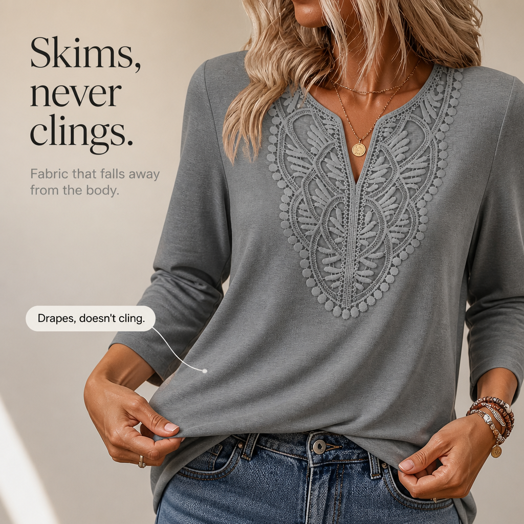 Lace Trim V-Neck Relaxed Tunic Top