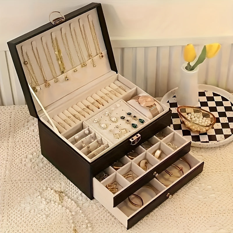 Large Jewelry Box Organizer - Faux Leather - Multi-Layer - Drawer Design - Modern Storage - Image 1